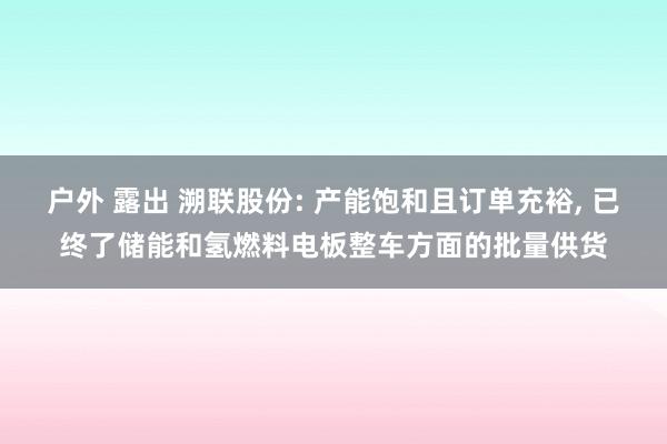 户外 露出 溯联股份: 产能饱和且订单充裕， 已终了储能和氢燃料电板整车方面的批量供货